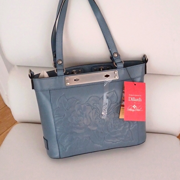 Patricia Nash Rose Tool Collection Arden Tote Crossbody Leather Blue Han… - Picture 2 of 15